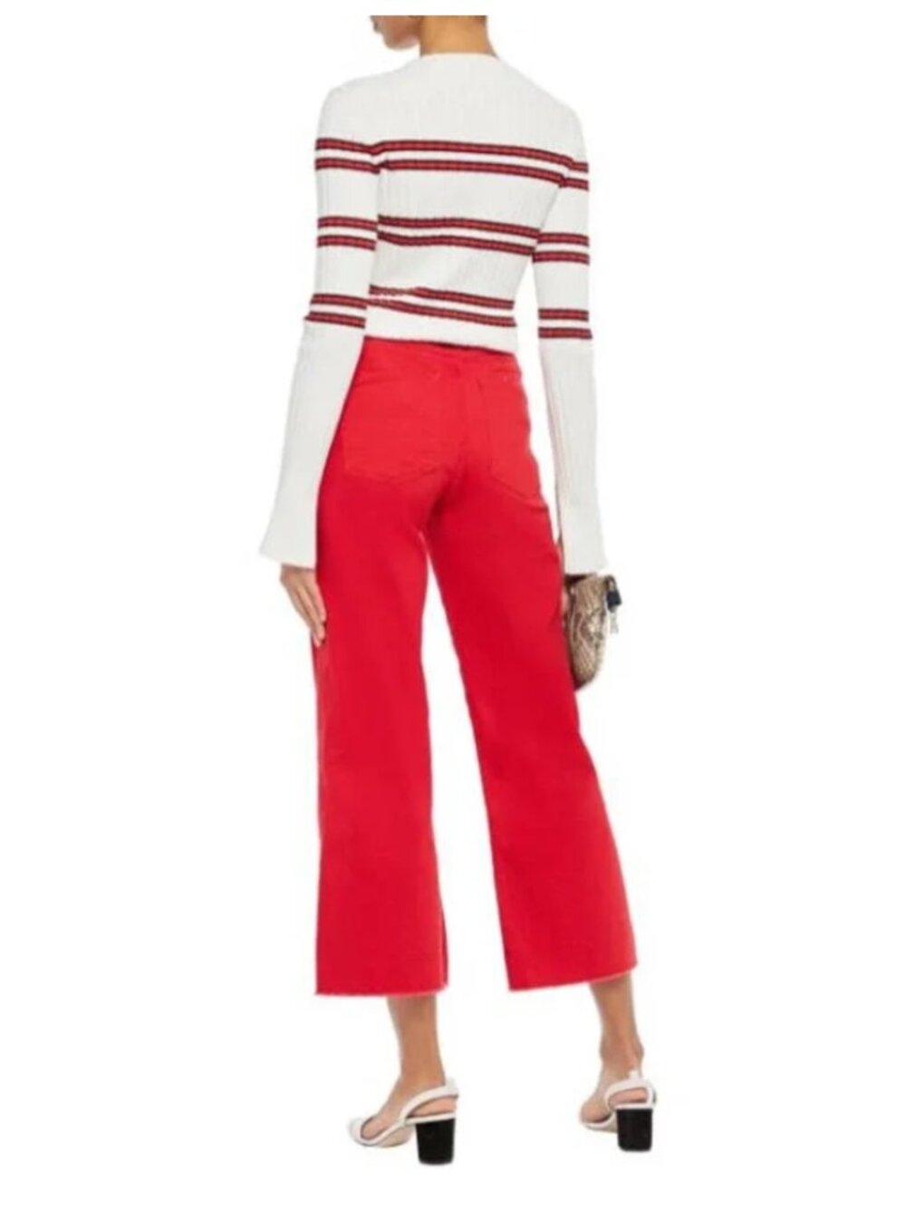 Maje | Pamier Rouge High Rise Wide Leg Jeans In Red - Picture 2 of 12